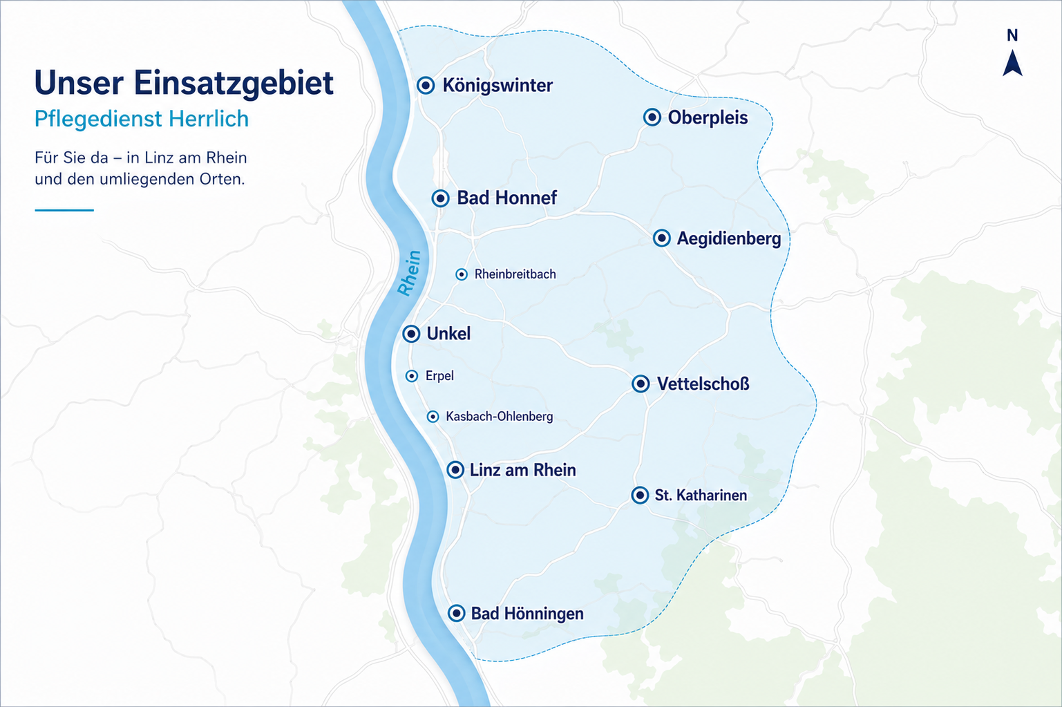 Versorgungsgebiet Pflegedienst Herrlich zwischen Bad Hönningen und Bonn